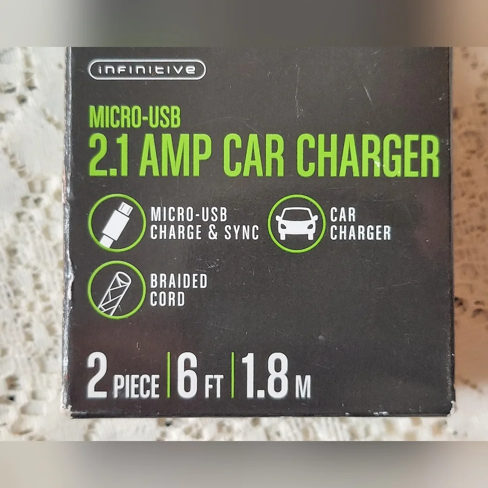 Micro USB 2.1 Amp Car Charger 6 ft. Braided Cord NEW, UNUSED